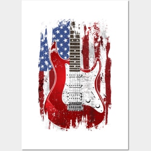 Electric Guitar American Flag Patriotic Guitarist Gift Posters and Art